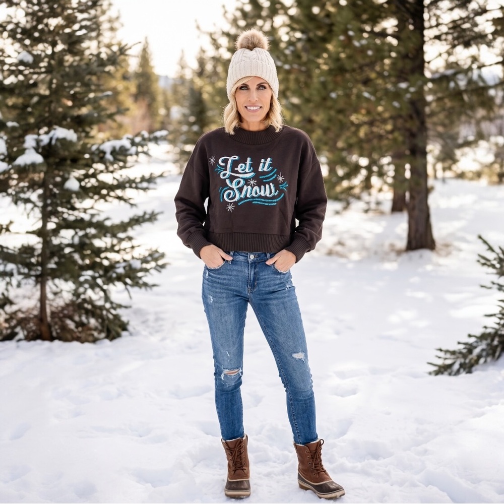 PEACH LOVE CALIFORNIA let it snow charcoal sweatshirt S M L